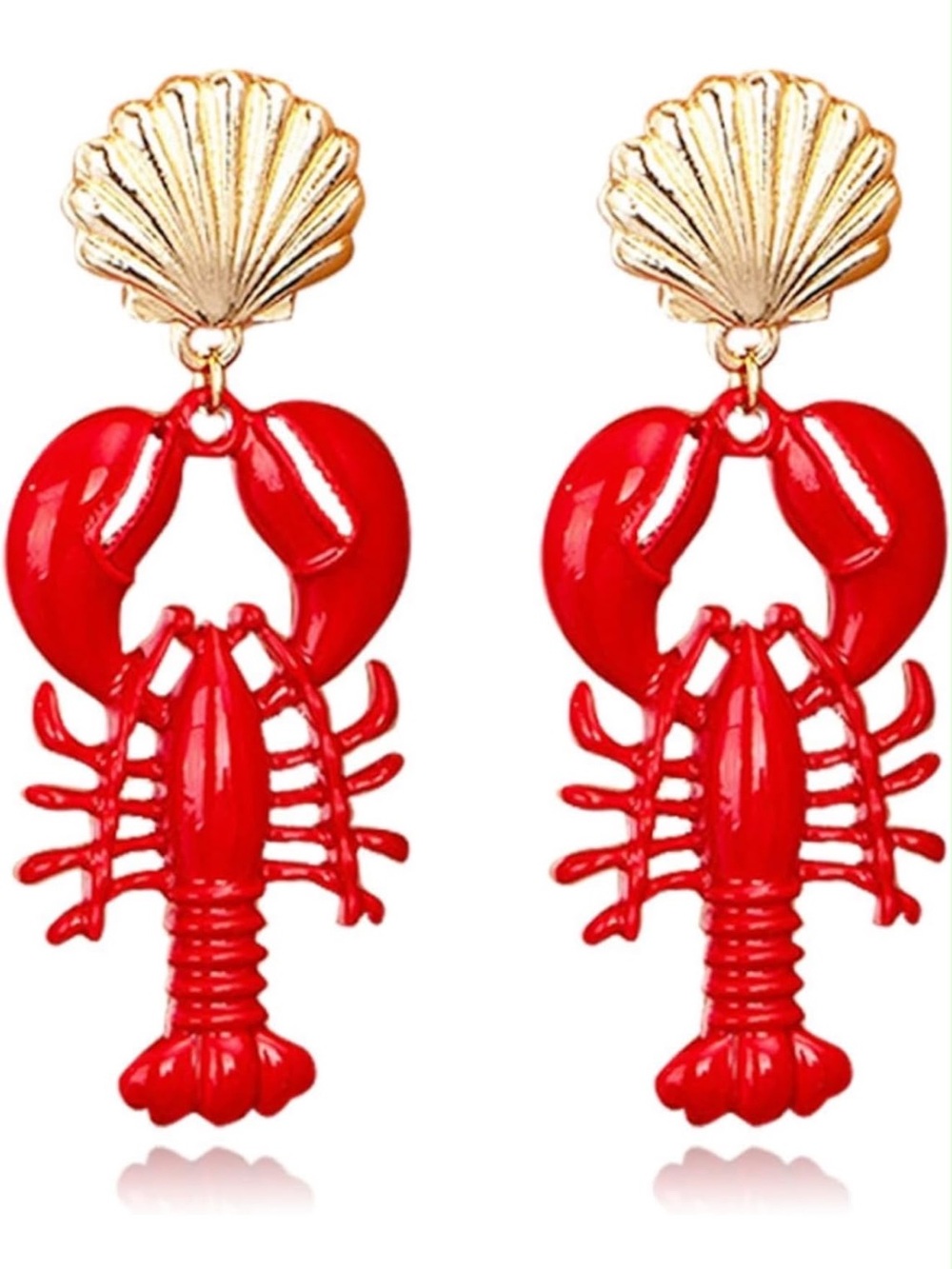 Anthropologie Gold Tone Shell with Red Lobster Drop Earrings - Picture 2 of 4